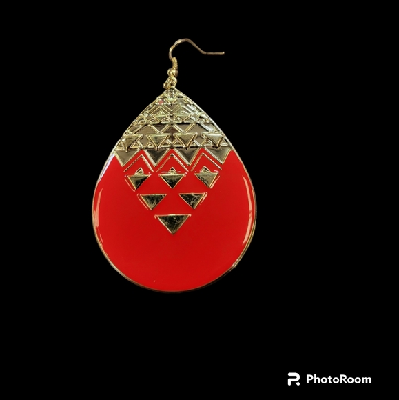 Red and Gold Teardrop Earrings Large - Picture 2 of 3